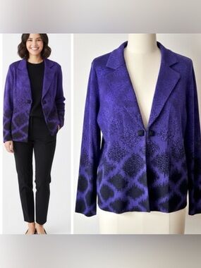 Ming Wang Purple Black Abstract Ombré Knit Cardigan Size L Chic Capsule Business